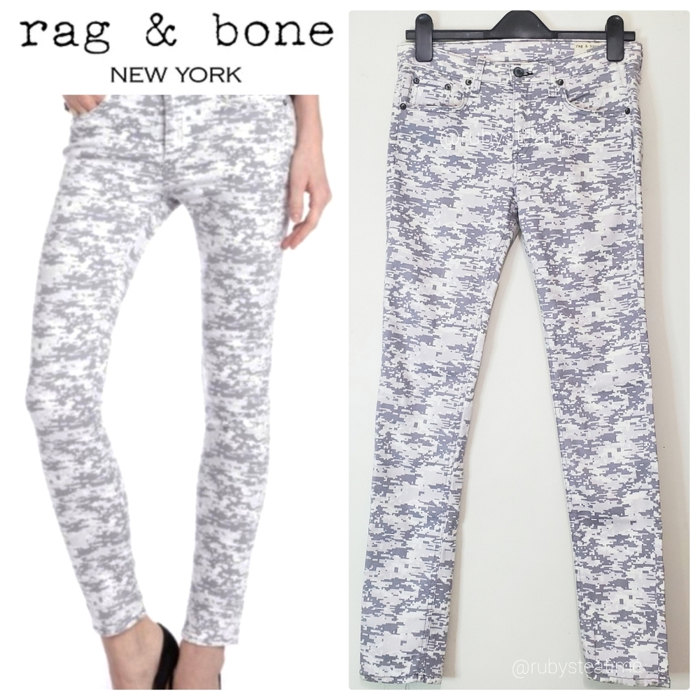 RAG & BONE Skinny Printed Jean, Grey Digi Camo Print, Tencel Blend,New With Tags